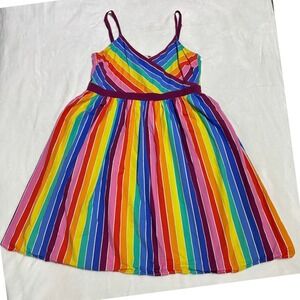 Modcloth Harkel Rainbow Stripe Dress Women size 14 Pockets Pride Colorful Flare